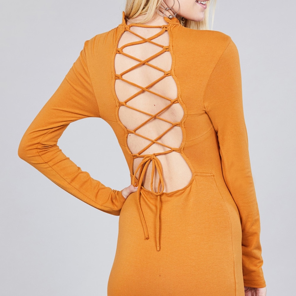 💃🏻 Long Sleeve Mock Neck Strappy Back Mini Dress - Picture 3 of 6